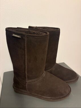 Women’s BearPaw Tall Suede Shearling Boots - Dark Brown Size 8